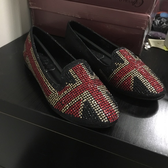 Black Union Jack British Flag slip ons shoes NEW - Picture 2 of 5